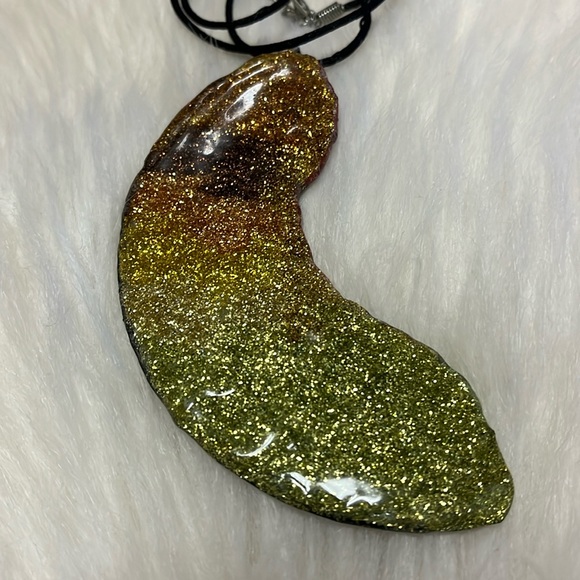 Glittery Green Brow Yellow & Orange Oddity Handmade Necklace